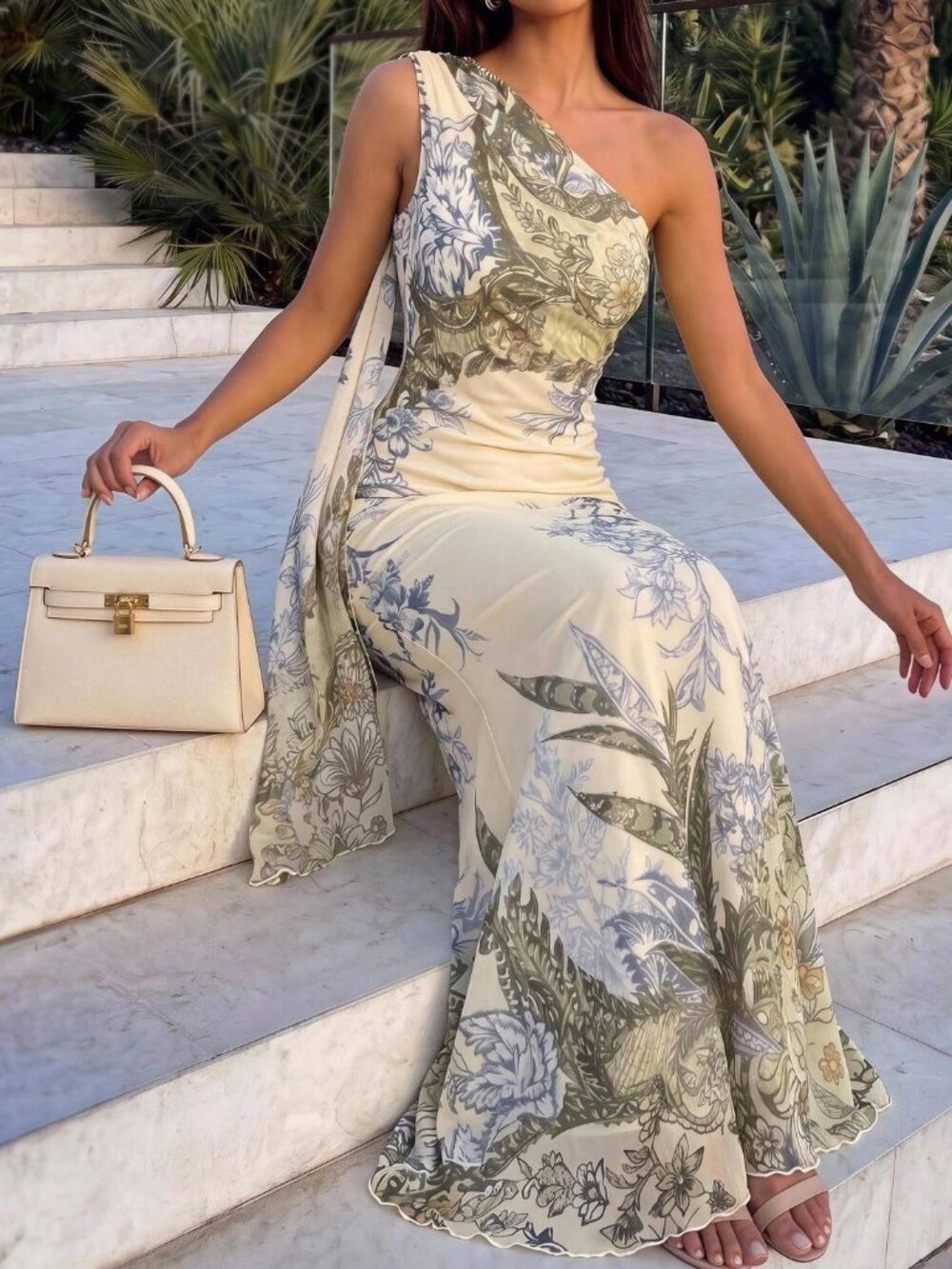 Multicolor Party Women's Draped Ruched Zipper Slim Fit Mermaid Maxi Dress